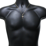 Mini Crucifix Pendant 14k Gold Plated 20" Figaro Chain Men Women Religious Chain