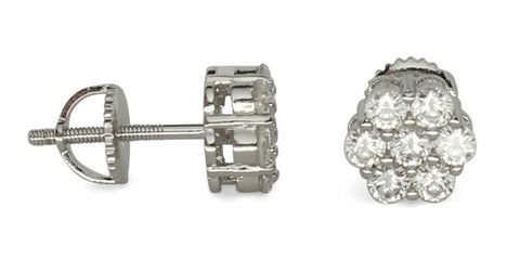 Mens Womens Cluster Silver Plated Cz Studs Screw Back Earrings Hip Hop