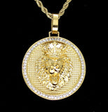 Mighty Lion w/Crown CZ Pendant Stainless Steel Gold Plated 24" Rope Never Fade