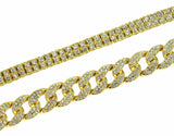 Mens 2pc Chain Set 30" Cuban + 2 Row 14k Gold Plated Hip Hop Cz Iced Necklaces