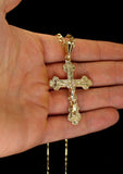 Crucifix Pendant 14k Gold Plated 20" Figaro Chain Men Women Religious Chain