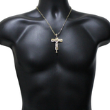 Large Crucifix Pendant 14k GoldPlated 20" Figaro Chain Men Women Religious Chain