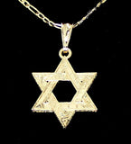 14k Gold Plated 6 Point Star Hexagram Star of David Pendant 20" Figaro Necklace