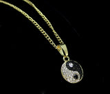 Mini Icy Ying Yang CZ Pendant 14k Gold Plated 24" Rope Chain Hip Hop Necklace