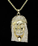 14k Gold Plated Large Iced Jesus Piece Cz Pendant 24" Rope Chain Necklace