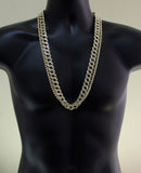 2pc Chain Set 14k Gold Plated 1 Row Cuban Link Hip Hop 30 inch CZ Necklaces