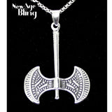 Double Bladed Viking Battle Axe Pendant Necklace Stainless Steel Chain