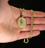 Round 14k Gold Plated Praying Hands Pendant Cz 24" Rope Chain Hip Hop Necklace