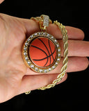 Basketball CZ Pendant 14k Gold Plated 24" Rope Necklace Hip Hop Fashion