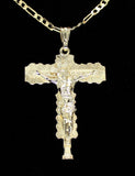 Large Crucifix Pendant 14k GoldPlated 20" Figaro Chain Men Women Religious Chain