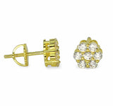 Mens Womens Cluster 14k Gold Plated Cz Studs Screw Back Earrings Hip Hop