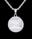 Round Last Supper CZ Pendant Silver Plated 24" Rope Hip Hop Necklace