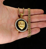 Mighty Lion CZ Pendant Stainless Steel Gold Plated 24" Rope Never Fade/Tarnish