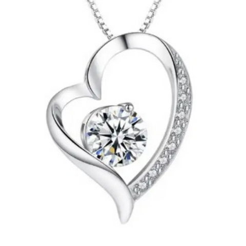 Womens Heart Shaped CZ Pendant Stainless Steel Box Chain 20" Necklace Gift