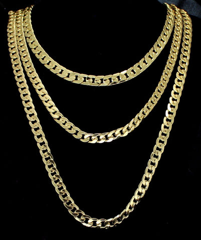3pc Layered Set 20" 24" 30" Cuban Links 14k Gold Plated Hip Hop 7mm Necklaces