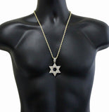 Mens Cz 6 Point Star of David Pendant 14k Gold Plated Rope Chain Hip Hop Jewelry