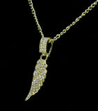 Icy CZ Angel Wing Piece Pendant 14k Gold Plated 24" Rope Chain Hip Hop Necklace