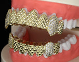 Fangs Dia Cut Custom Fit 14k Gold Plated Top Bottom Cubic Zirconia Grillz Teeth