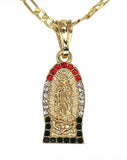 Guadalupe 14k Gold Plated Multi Color CZ Pendant 3mm 20" Figaro Necklace Chain