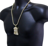 Icy CZ Jesus Piece 14k Gold Plated w/ 24" Tennis 1 Row Chain Hip Hop Necklace