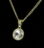 Women Solitaire Cz Pendant 14k Gold Plated 24" Link Chain Classy Necklace