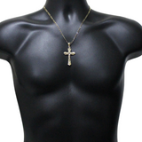 Crucifix Pendant 14k Gold Plated 20" Figaro Chain Men Women Religious Necklace