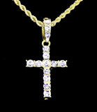 Icy Cross Cz Pendant 14k Gold Plated 20" Rope Chain Hip Hop Unisex Necklace