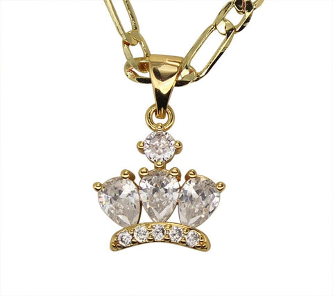 Womens Multi Solitaire CZ Pendant 20" Figaro Necklace 14k Gold Plated Jewelry