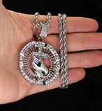 Mens Large Praying Cross/Hands Cz Iced Pendant 24" Chain Silver Plated Hip Hop