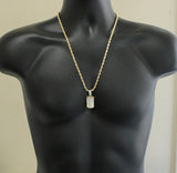 Small Icy Dog Tag Pendant Cz 14k Gold Plated 24" Rope Chain Hip Hop Necklace