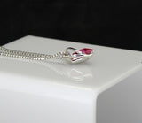 Womens Pink Heart Shaped CZ Pendant Stainless Steel Box Chain 24" Necklace Gift