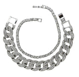 Mens 2pc CZ Bracelet Set Cuban Tennis Link 14k White Gold Plated Hip Hop Jewelry