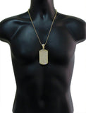 Mens XL Icy CZ Dog Tag Pendant 14k Gold Plated 24" Ball Necklace Hip Hop