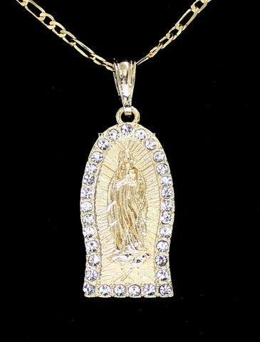 Guadalupe 14k Gold Plated Cubic Zirconia Pendant 3mm 20" Figaro Necklace Chain