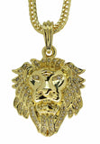Mens Iced Mighty Lion Head Pendant 14k Gold Plated Cz Franco Chain Hip Hop