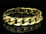 Mens Cuban Link Chunky Solid Bracelet 8" 14k Gold Plated Classic Design Hip Hop