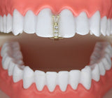 Thin Cubic Zirconia Gap Grillz 14k Gold Plated Teeth Top or Lower Grill + Case