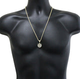 Small Round Praying Hands CZ Pendant 24" Rope Chain 14k Gold Plated Hip Hop