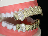 Fangs Dia Cut Custom Fit 14k Gold Plated Top Bottom Cubic Zirconia Grillz Teeth