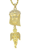 Jesus Piece Angel Iced CZ Pendant 14k Gold Plated Rope Chain Necklace Hip Hop