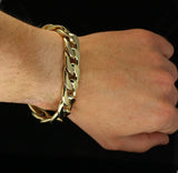 Mens Cuban Link Chunky Solid Bracelet 8" 14k Gold Plated Classic Design Hip Hop