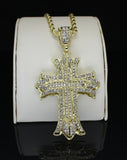Large Iced CZ Cross Pendant Hip Hop Fashion 14k Gold Plated 24" Rope Chain