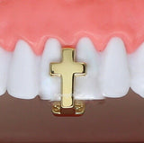 Cross Gap Grillz Tooth Hip Hop 14k Gold Plated Upper Top or Lower Grill + Mold
