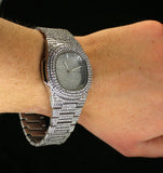 3pc Set Silver Plated Miami Cuban Link Cubic Zirconia Chain Bracelet Watch