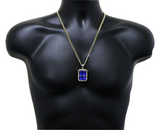 Blue Rhinestone Pendant 24" Rope Necklace 14k Gold Plated Jewelry Hip Hop