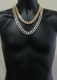 Icy 2pc Set 20" 24" Cuban Link Chains 14k Gold Plated Hip Hop CZ Necklaces