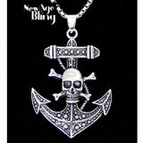 Anchor Skull Pendant Necklace Stainless Steel 24" Chain Silver Plated