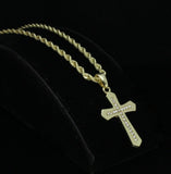 Mens Icy Cz Cross 1.5" Pendant 14k Gold Plated 24" Rope Chain Hip Hop Necklace