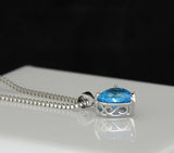 Womens Blue Ocean Heart Shaped CZ Pendant Stainless Steel Box Chain 20"Necklace
