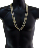 Mens 2pc Chain Set 14k Gold Plated 1 Row Cuban Link HipHop 30 inch CZ Necklaces